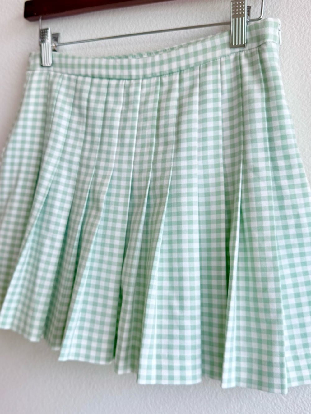 Zara White and Green Gingham Skort Pleated Mini Skirt Shorts Checked Small